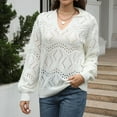 thumbnail image 5 of Fnooota Sweaters for Women, V Neck Lightweight Knit Long Sleeve Pullover Tops White Size L, 5 of 9