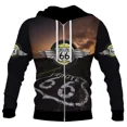 thumbnail image 3 of Sudadera con capucha y cremallera para hombre, informal, nueva, de primavera y otoño, con estampado de la Ruta 66, de manga larga, estilo urbano, holgada y de gran tamaño, 3 of 5