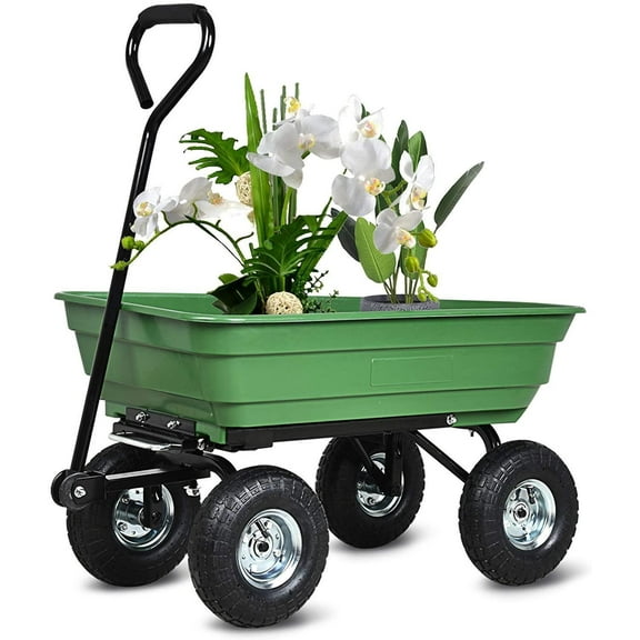 Best Wagon 55L Folding Garden Cart 4 Wheel Dump Truck, 220lb Capacity, 10" Pneumatic Tire, Green