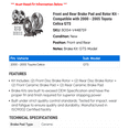 thumbnail image 2 of Front and Rear Brake Pad and Rotor Kit - Compatible with 2000 - 2005 Toyota Celica GTS 2001 2002 2003 2004, 2 of 2