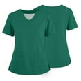 thumbnail image 2 of 2 Pocket Scrub Top for Women V Neck Short Sleeve Side Slit Top Made with Soft Stretch Durable Fabric, #01 Dark Green, XXL, 2 of 6