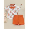 thumbnail image 3 of Elippeo Toddler Boys Easter Outfits 6 12 18 24 3 4 Years Months Carrot Rabbit Print Bowtie Short Sleeve Shirts Tops and Shorts 2Pcs Summer Clothes Set, 3 of 10