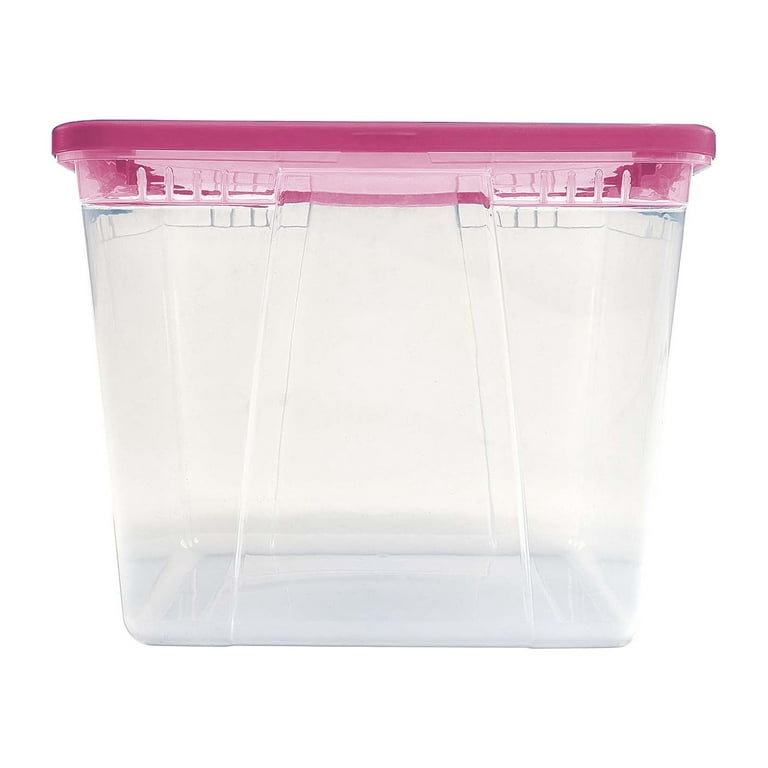Homz 14 Gallon Plastic Storage Container with Lid, Clear and Pink