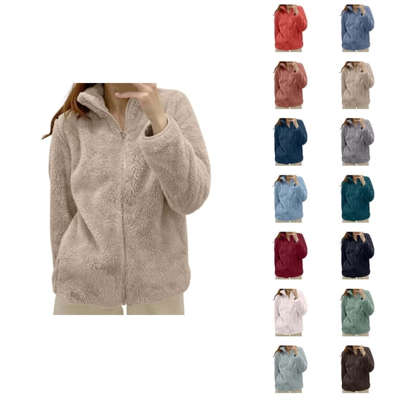 Sherpa Jacket Women 2026 Trendy Thick Warm Long Sleeve Stand Collar Full Zip Up Winter Coat Outerwear