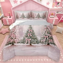 Homewish Bowknot Xmas Tree Bedding Comforter Set, Fairy Tale Christmas Twin Comforter Sets, Kawaii Princess Style Reversible Bedding Set, Lightweight Room Decor, 2 Pieces