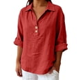 thumbnail image 6 of Long Sleeve Shirts for Women 2026 Loose Fit V Neck Button Down Linen Tops Cute Solid Summer Beach Tee Shirts, 6 of 6