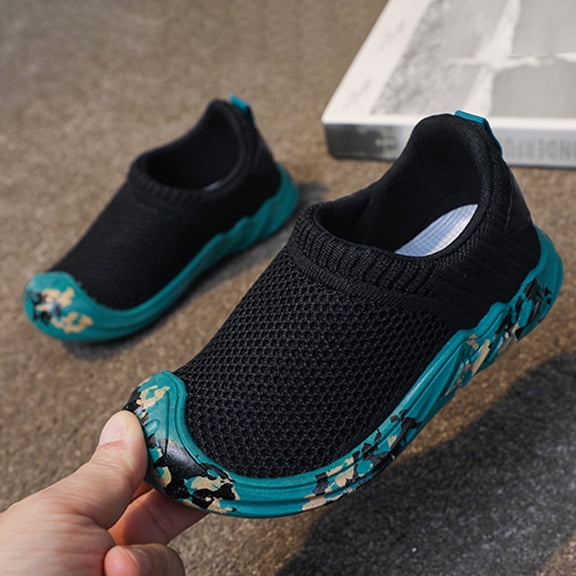ZHOGXU Children Kids Girls Boys Sneakers Non Slip Soft Sole Mesh Comfortable Breathable Stylish Shoes For Casual Daily Wear,Black,4.5Y