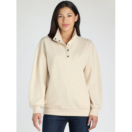 Time and Tru Women's Mock Neck Henley Pullover Sweatshirt, Sizes XS-XXXL