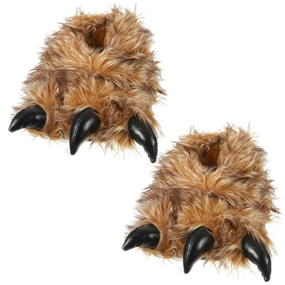 CTIRCHIU 1 Pair Unisex Slippers Brown Plush Non-skid Winter Warm Living Room Slippers