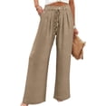 thumbnail image 2 of Women's Soft Nylon Spandex Stretch Trousers, Elastic Waist Straight Leg Long Pants with Functional Pockets, Tummy Control Slimming Fit, Casual Daily Wear, Work & Weekend | TruHer,Khaki M, 2 of 6