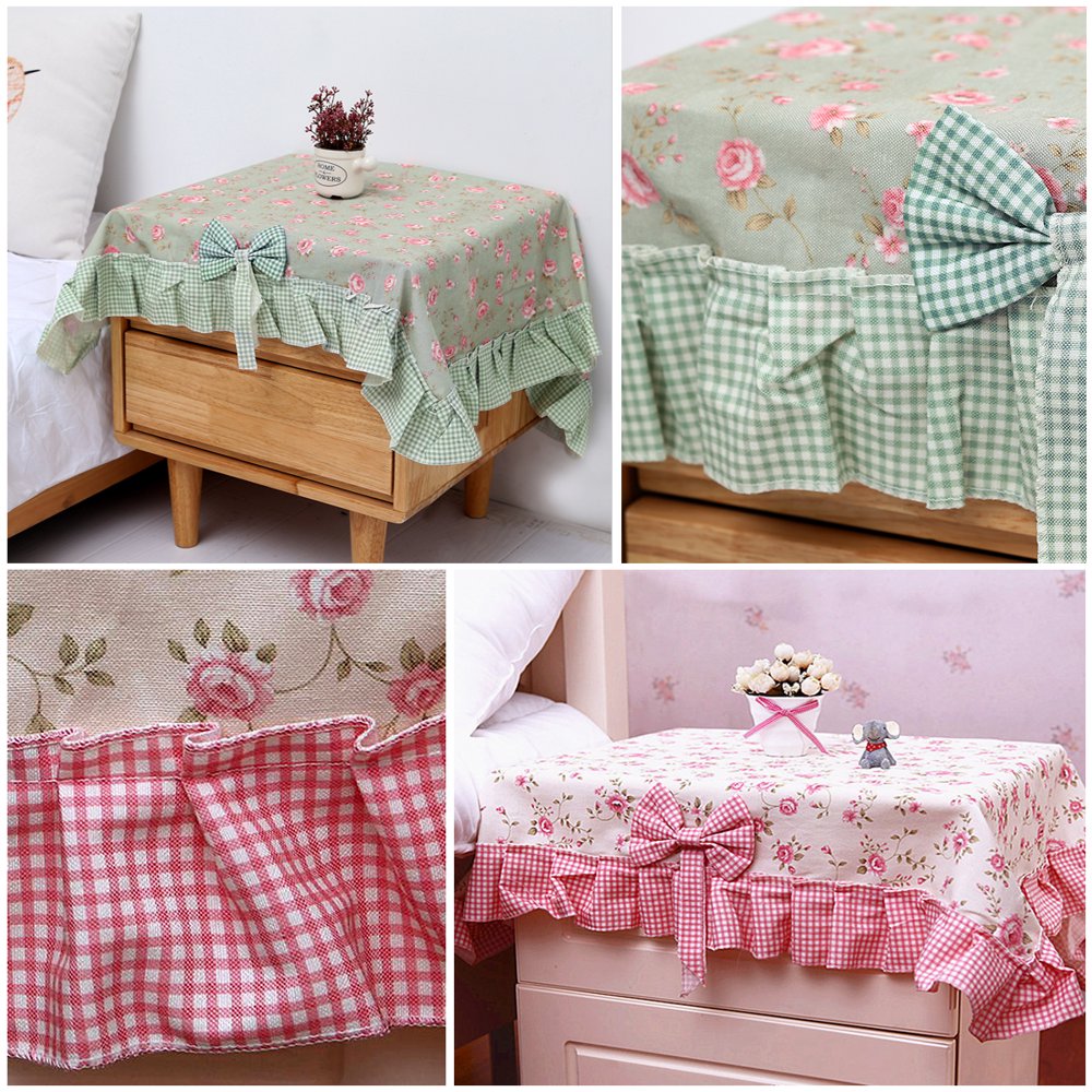 90x90cm Green Pink Polyester Bedside Table Cloth Cover Lace Flower