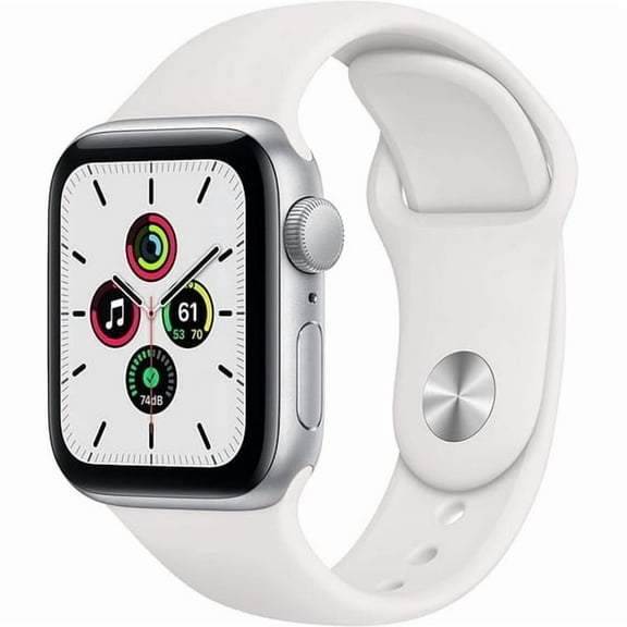Apple Watch Series SE 40mm GPS Smart Watch with White Sport Band, Silver