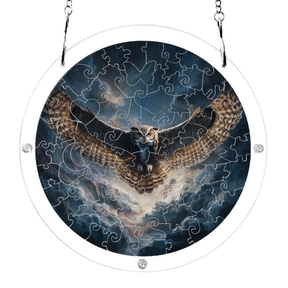Owl Flying Acrylic Jigsaw Puzzles 83 Pieces Suncatcher for Window Hanging 7.5 Inch Holiday Home Decor