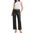 thumbnail image 2 of Women's Black Straight Legging Pants High Waist with Pockets Leather Pants S Black, 2 of 6