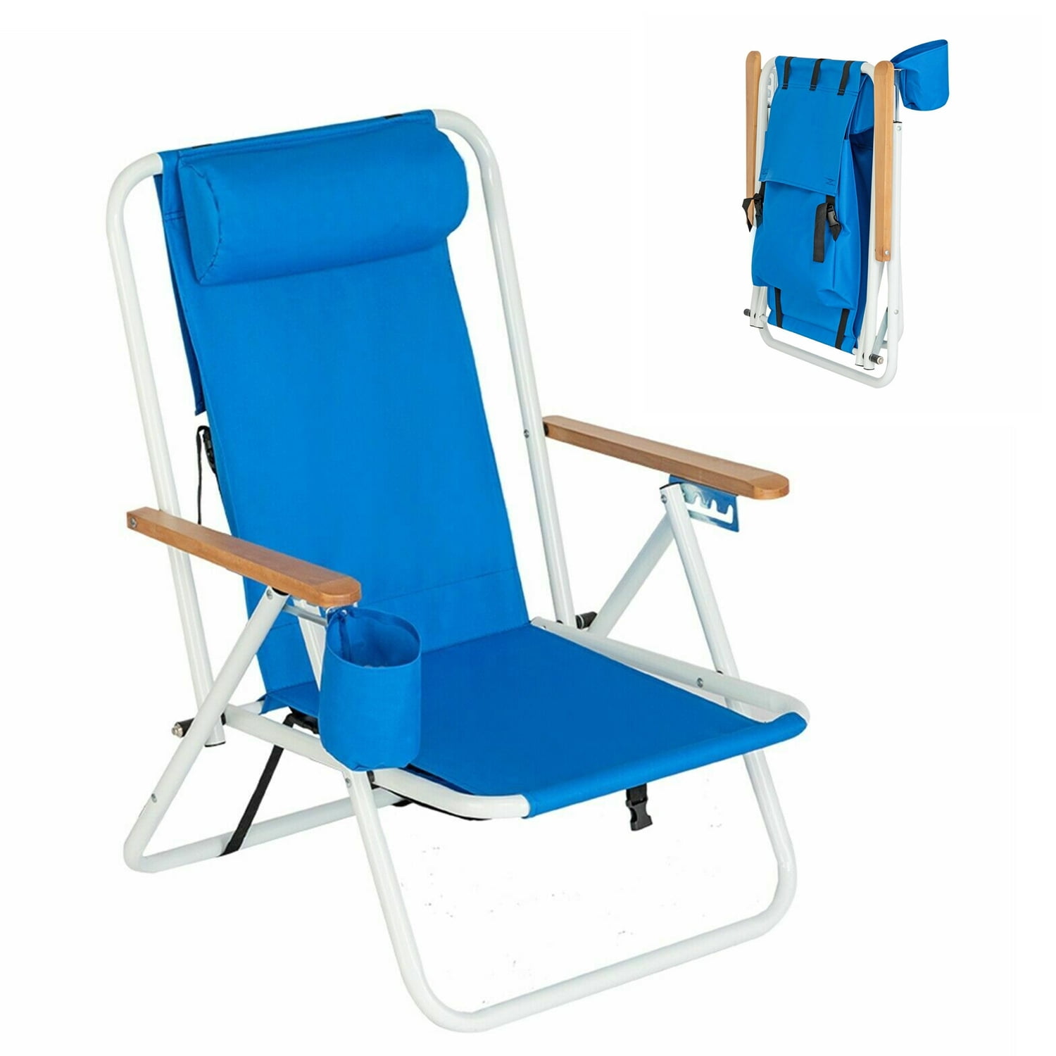 Folding Lawn Chair Backpack Beach Chair with 4 Positions, Arms