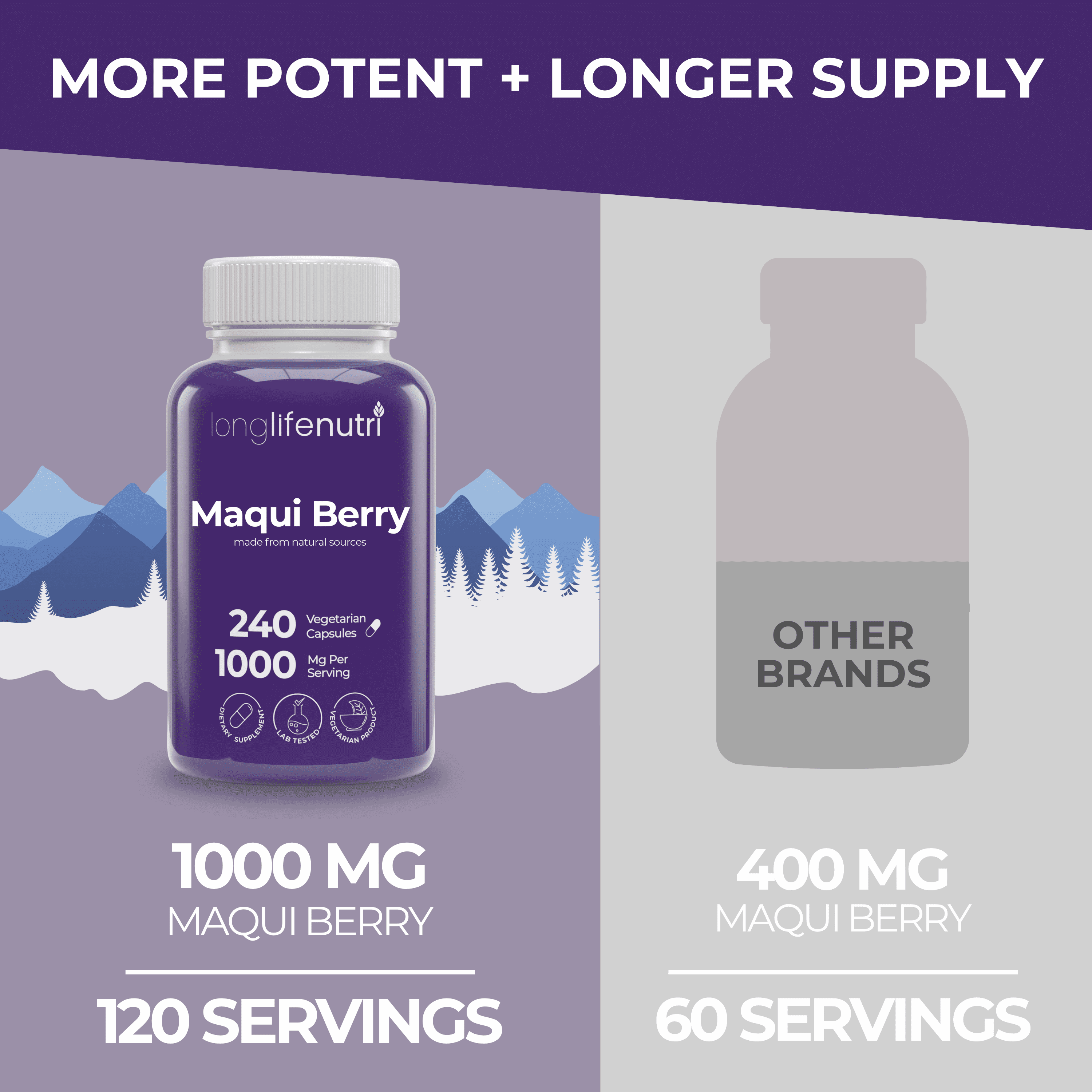 Maqui Berry 1000mg - 240 Vegetarian Capsules, High ORAC Superfood