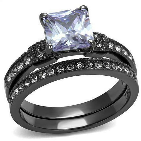 TK2970 - IP Light Black  (IP Gun) Stainless Steel Ring with AAA Grade CZ  in Light Amethyst Size 10