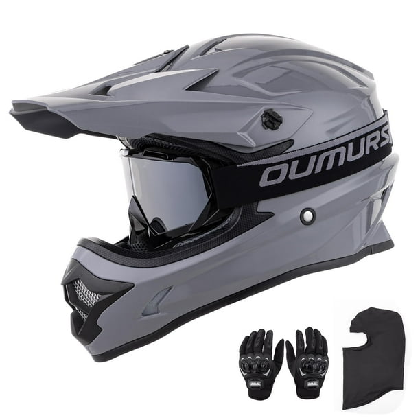 Casco de moto Oumurs para adultos, cuatrimoto, todoterreno, con gafas, color gris