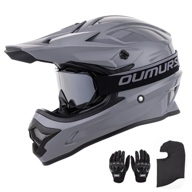 Casco de moto Oumurs ATV Dirt Bike para adulto, gris, talla M, con accesorios
