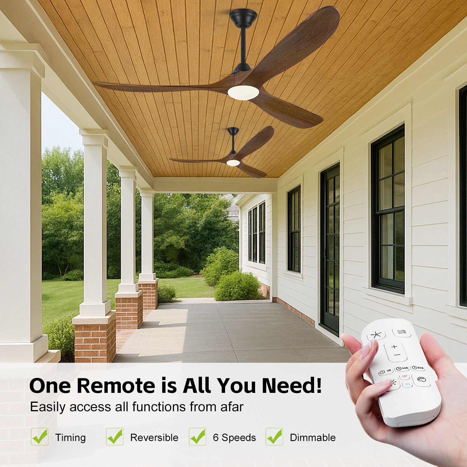 70 inch Large Outdoor Ceiling Fan with Light for Patio, 3 Blades Wooden Propeller Design, Rustic Farmhouse Style in Brown, Smart Remote/APP/Alexa Control, Indoor High CFM DC Motor for Big Living Room