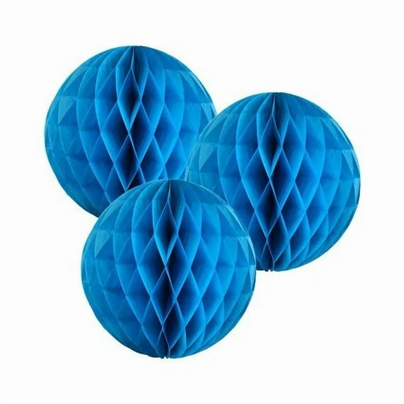 VAULT- 3X Blue 12 Inch Honeycomb Round Tissue Paper Lantern Ball Pom Poms Wedding Decor
