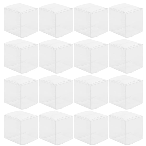 FELTECHELECTR Caja de embalaje de plástico transparente de PVC de 25 piezas, 4 x 4 x 4 cm, para caramelos de manzana, para regalo, boda o fiesta.
