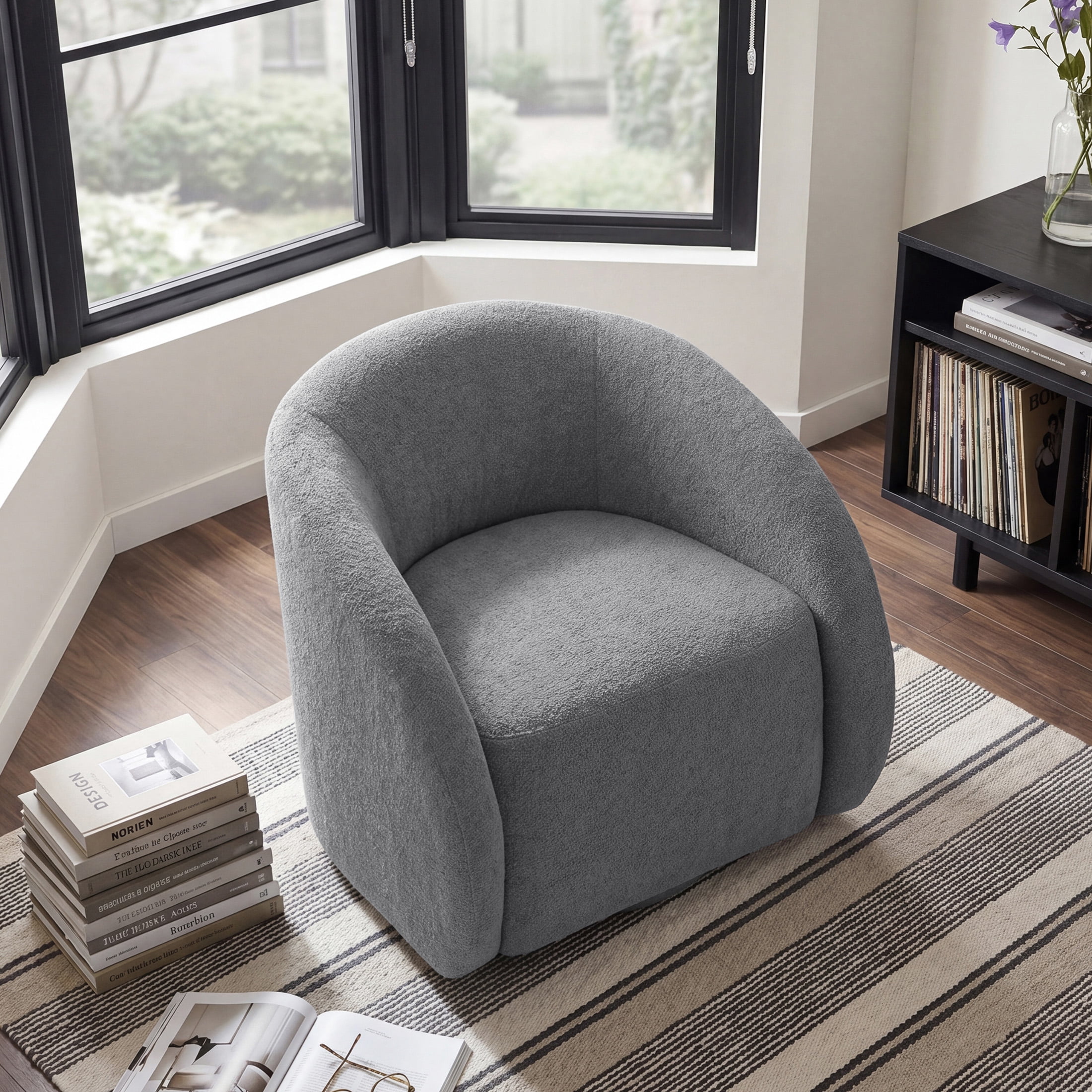 OakvillePark Lomi Contemporary Microfiber Swivel Chair, Dark Gray