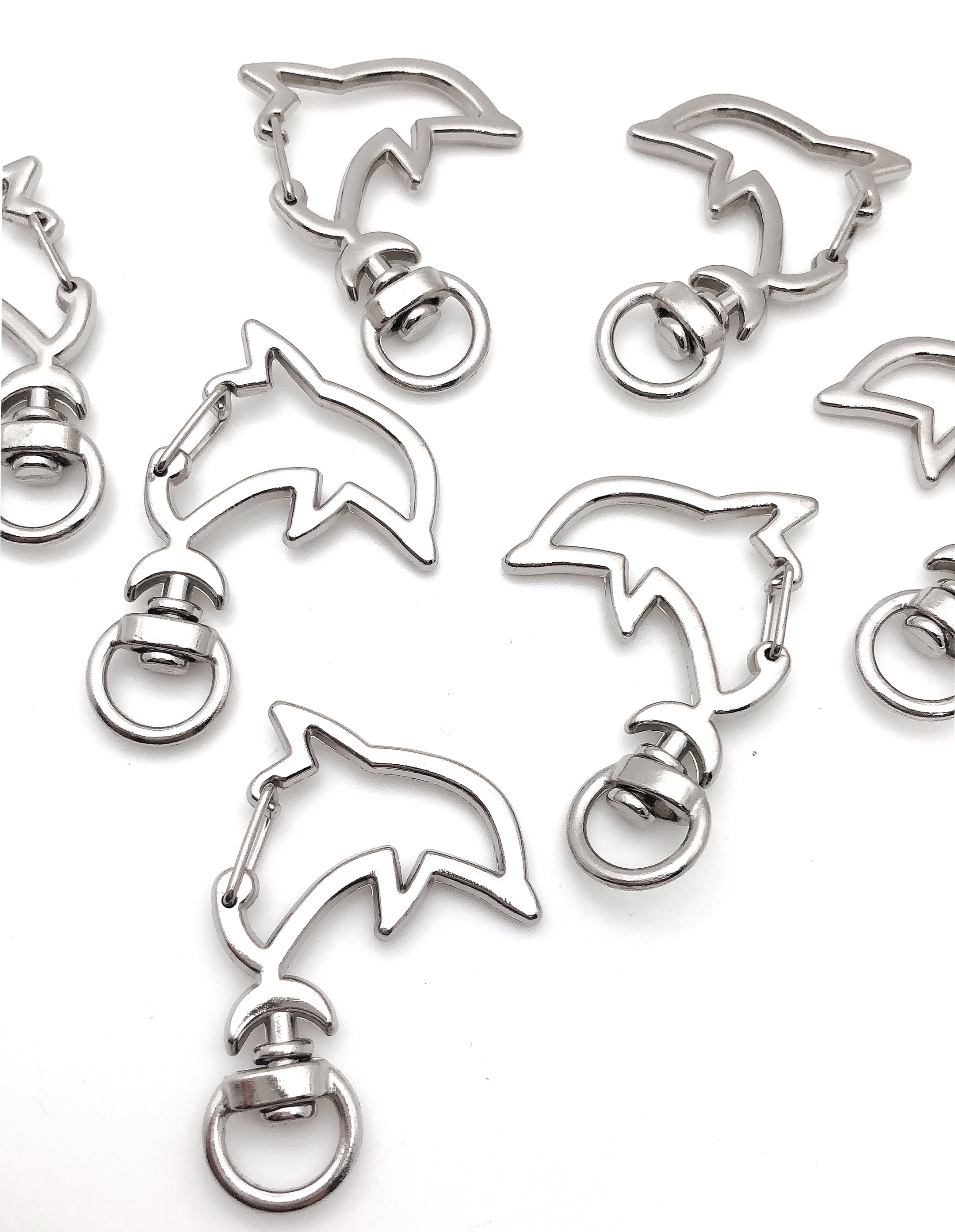 Pack of 100 Metal Dolphin Shaped Spring Snap Keychain Clip Hanging Buckle Key Ring DIY Craft Key Chains Accessories