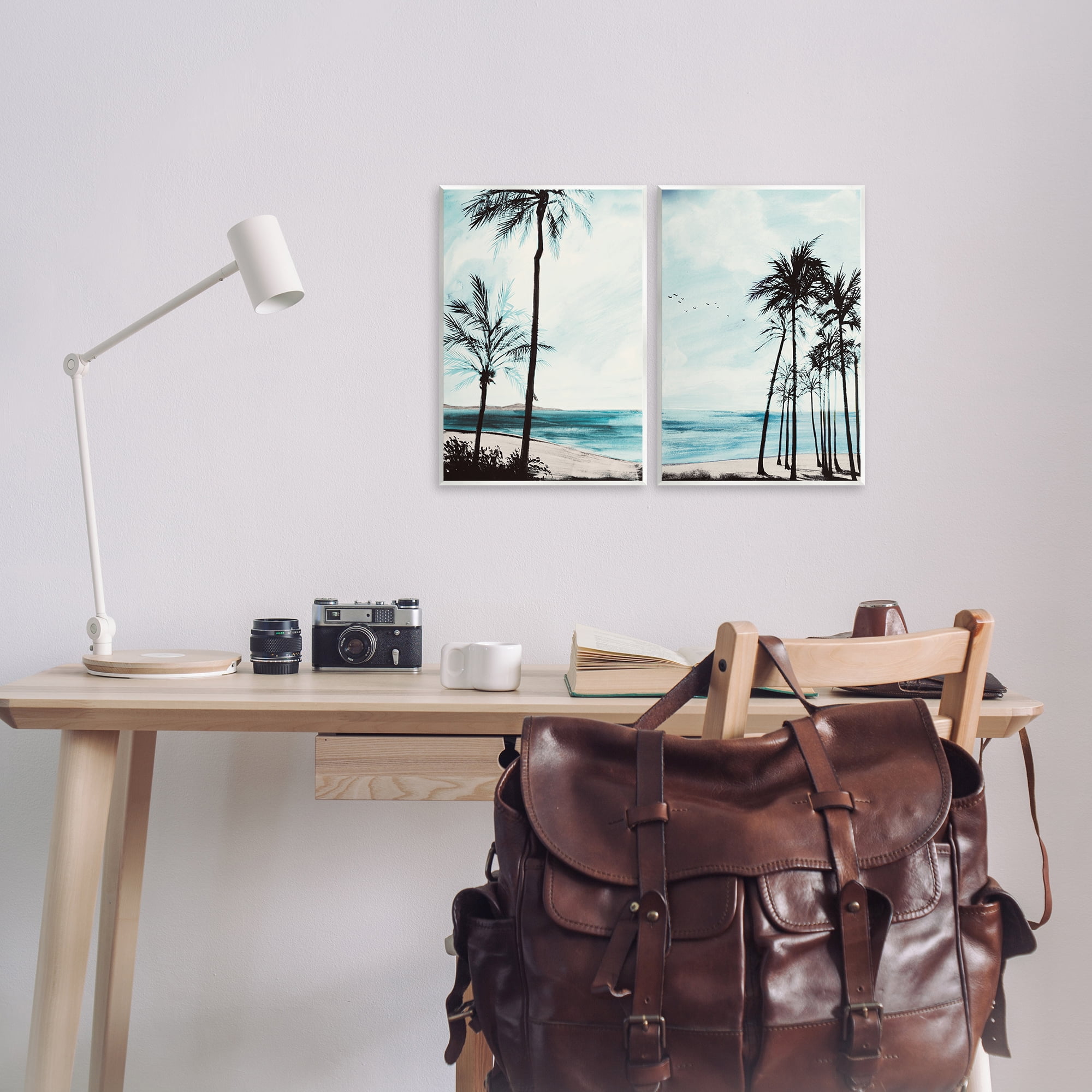 Stupell Industries Tropical Palm Seaview Landscape & Nature Painting Unframed Art Print Wall Art, 11 x 14, Set of 2