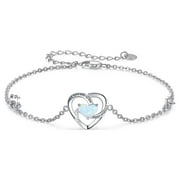 Cuoka Heart Bracelet 925 Sterling Silver I Love You to The Moon and Back Opal Bracelets for Women Girls 18K White Gold Plated Opal Jewelry Birthday Gifts