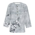 thumbnail image 6 of Uootdi 3/4 Length Sleeve Women Tops Floral Printed Button Down Shirts for Women Crew Gift Neck Blouses Dressy Casual Summer T Shir, 6 of 7