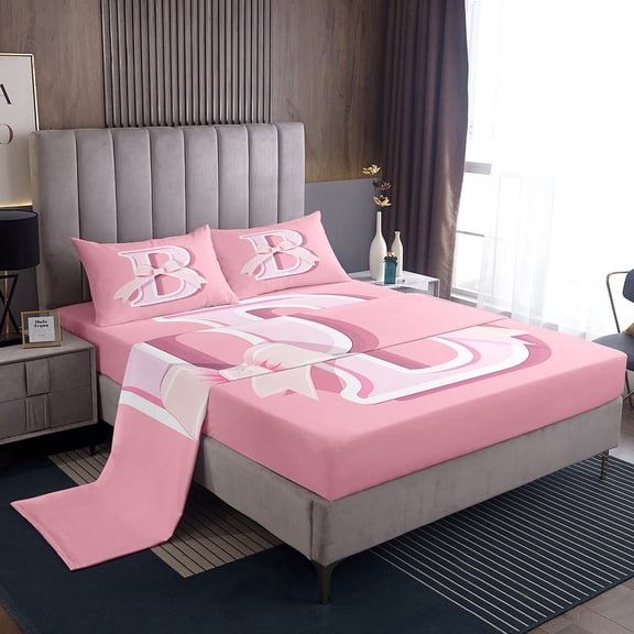 Erosebridal Monogrammed B Bed Sheets Set Twin Size, Initial Letter Bed Sheets Twin, Pink Bow Reversible Sheet Set Twin, Super Cozy Bedroom Decor, 3 Pieces