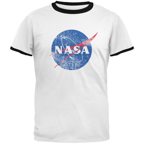Old Glory Nasa Distressed Logo Mens Ringer T Shirt White Black Sm Walmart Com Walmart Com