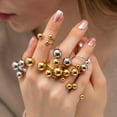 thumbnail image 3 of Minimalist Ball Statement Ring for Women Men Gold Plated Stainless Steel Layered 3 Round Balls Open Wrap Finger Rings Comfort Fit Geometric Unique Christmas Birthday Party Jewelry Gift Size 8, 3 of 7