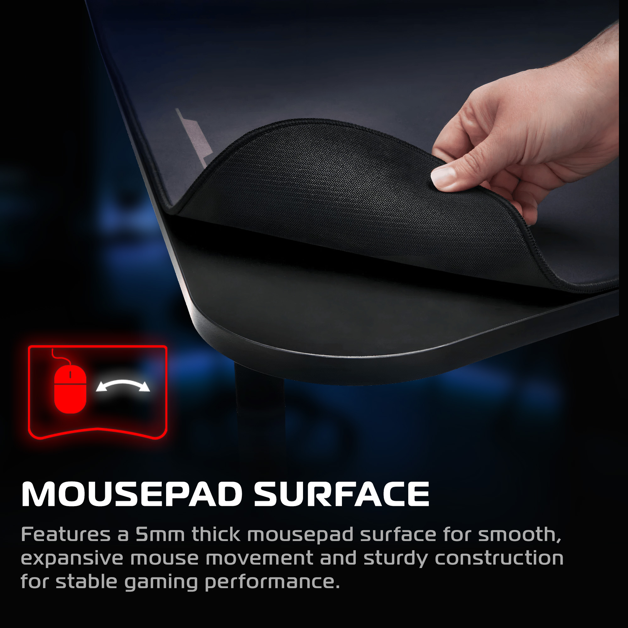 RESPAWN 1048 Gaming Desk with Cable Management - 48 Inch Ergonomic Full Computer Desk Mouse Pad, Sturdy Home Office Workstations, Laptop PC Console Gamer Table, Wooden Study Table for Bedroom - Black