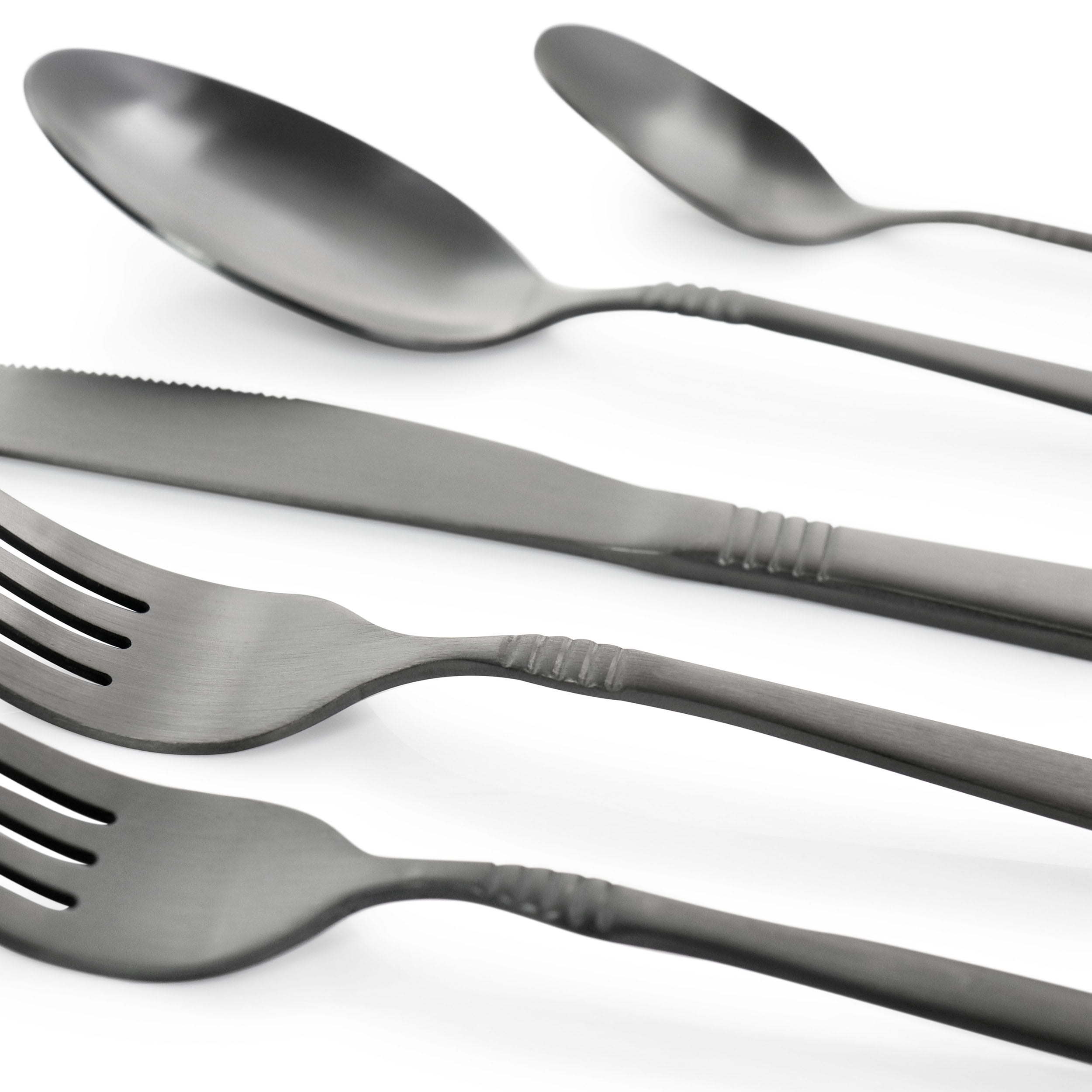 MegaChef Cravat 20 Piece Flatware Utensil Set, Stainless Steel Silverware Metal Service for 4 in Matte Black