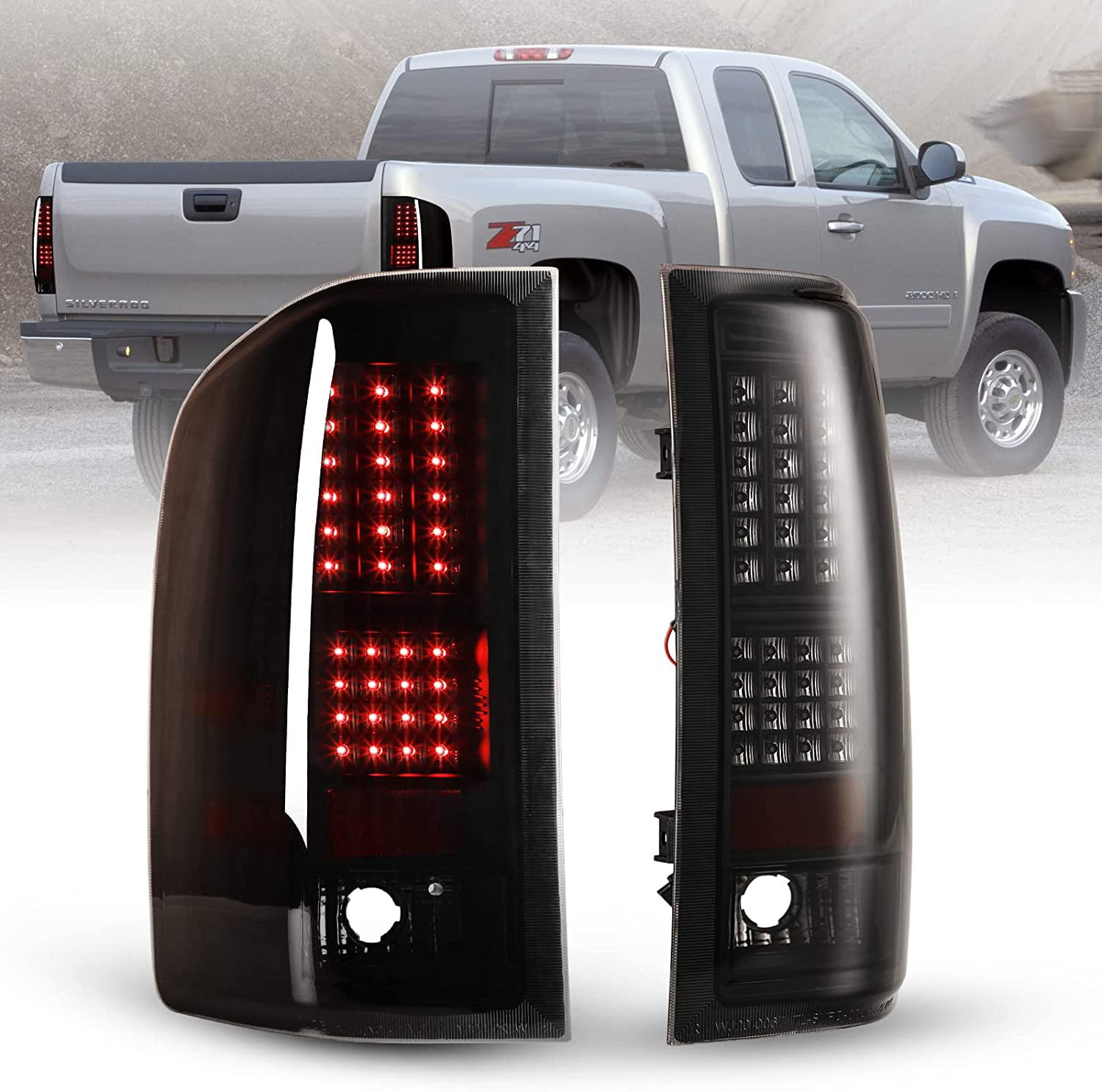 For 2007-2013 Chevy Silverado 1500 2500 3500 Pickup Truck LED Black Tail Lights+Black LED 3Rd Brake Lamp 