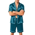 thumbnail image 3 of Garbnen Silk Mens Pajama Set 2 Piece Short Sleeve Button Down Sleepwear Pjs Shorts Set Soft Mens Loungewear Pajama Sets Blue M, 3 of 7