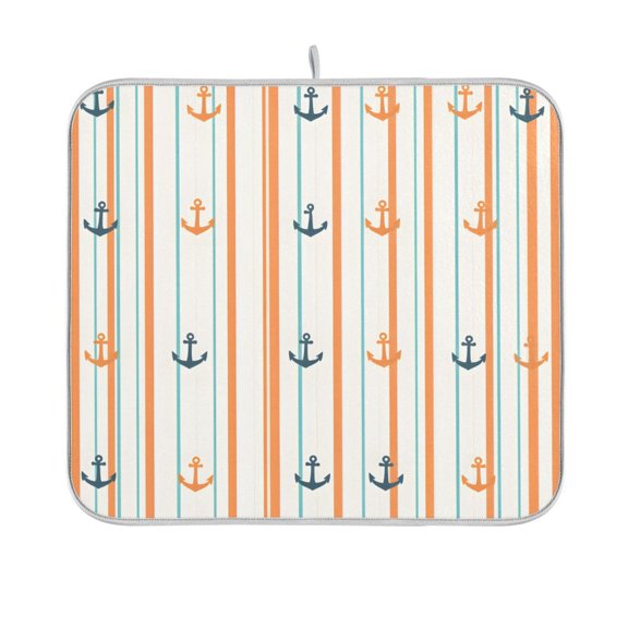 Yayeee Dish Drying Mat for Kitchen Counter 16"x18" Microfiber Absorbent Pad, Beige Nautical Pattern