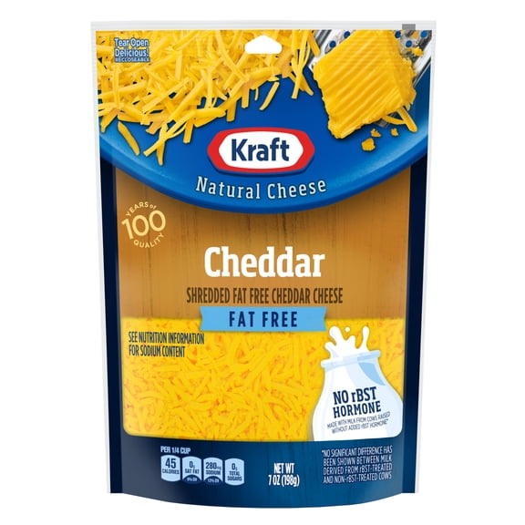 Kraft Natural Fat Free Cheddar Shredded Cheese, 7 oz Bag