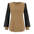 thumbnail image 4 of Women's Long Sleeve Casual Top with Sheer Mesh Yoke Loose Fit Round Neck Everyday Comfort T-Shirt Oversized T-shirts Short Sleeve Crewneck Casual Tops, 4 of 4