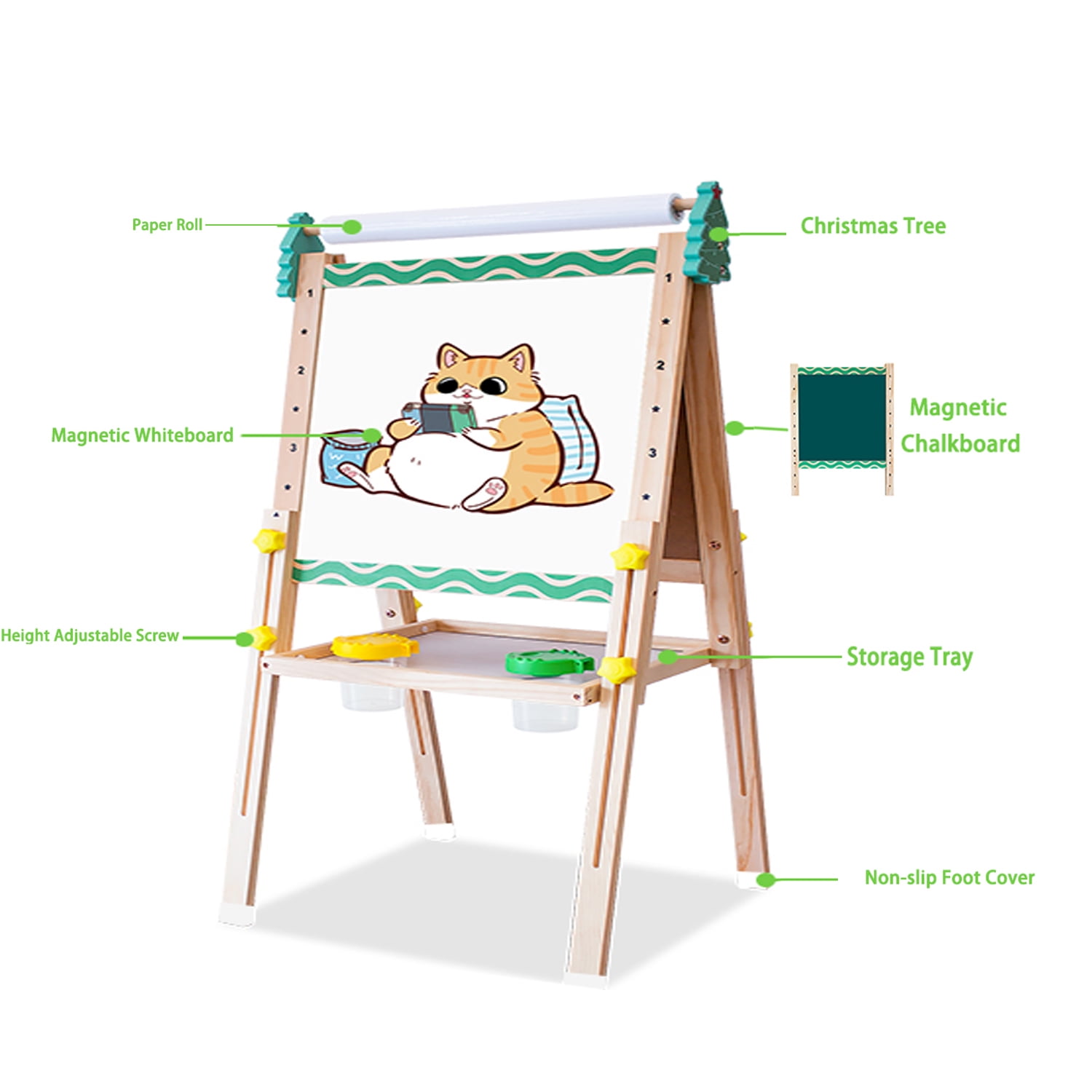 Easel for Kids, Weudear Kids Easel Double Sided Wooden Easel Standing, 4 in  1 White Board & Magnetic Drawing Board & Tabletop Easel, Art Easel for