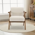 thumbnail image 3 of JURANYAZHU Mid-Century Modern Accent Chair Solid Wood Frame Armchair Comfortable Reading Chair Linen Fabric for Bedroom, Living Room, and Study Room,White, 3 of 6