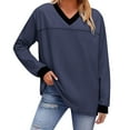 thumbnail image 2 of LEBONYARD Women's Fashionable V-Neck Drop Shoulder Pullover Tops Casual Long Sleeved Solid Colored Loose Fit Smooth Ladies Fall Outwear Blouse, 2 of 9