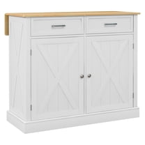 HOMCOM Rolling Kitchen Island with Drop Leaf Wood Breakfast Bar, Farmhouse Kitchen Cart with 2 Drawers, Adjustable Shelves for Dining Room, White