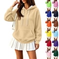 thumbnail image 2 of Yungyresw Solid Color Sweatshirs for Women Drawstring Hoodie Ribbed Hem Long Sleeve Pullover Oversized Fit Kangaroo Pocket Winter Layering, 2 of 8