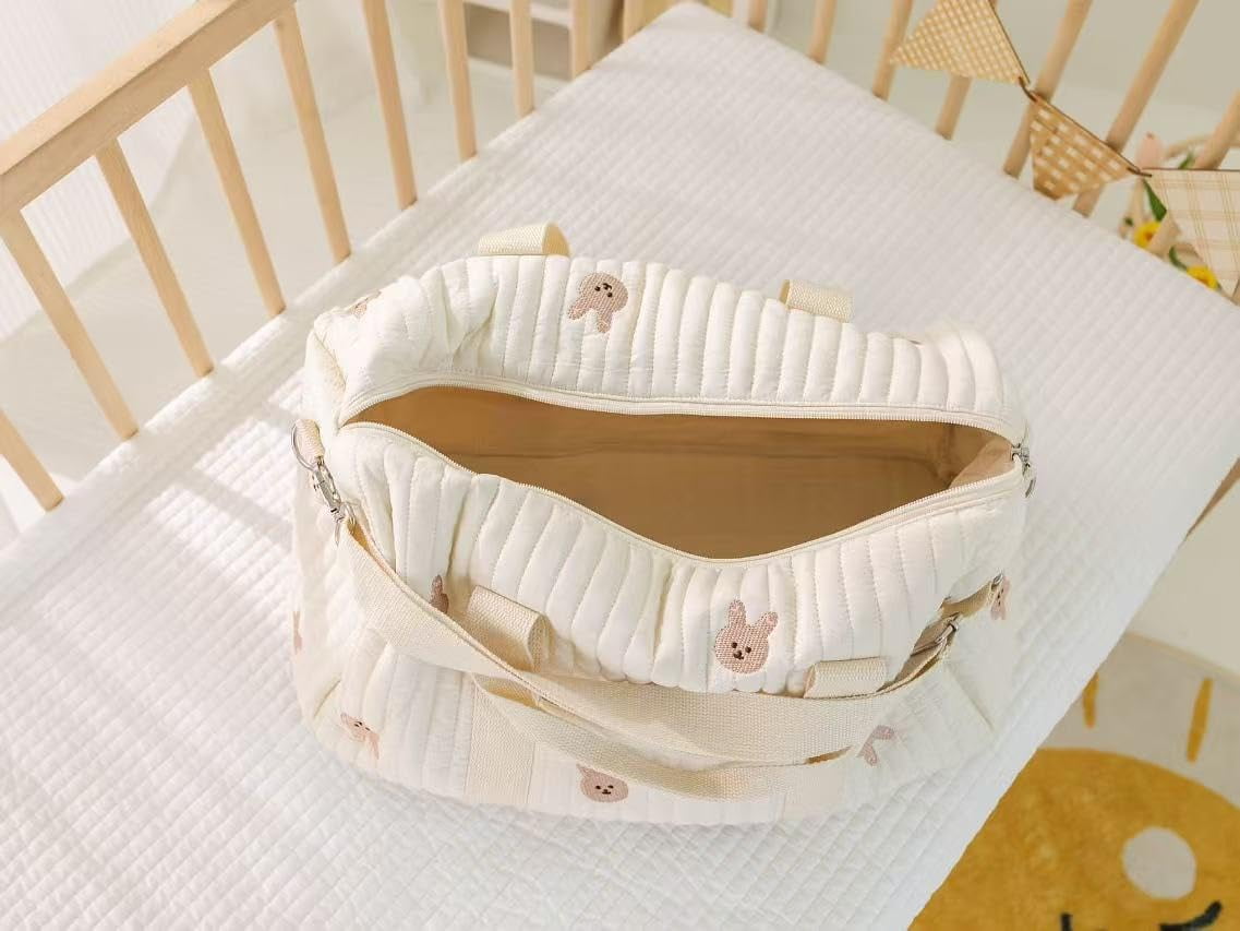 Quilted Duffle Bag For Women Cute Weekender Bag Floral Travel Bag Cotton Diaper Tote Bag