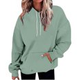 thumbnail image 2 of Women's Solid Color Pullover Hoodie with Drawstring and Side Pockets, French Terry Casual Streetwear Sweatshirt for Lounge Comfort, Daily Wear and Outdoor Activities Green S, 2 of 9
