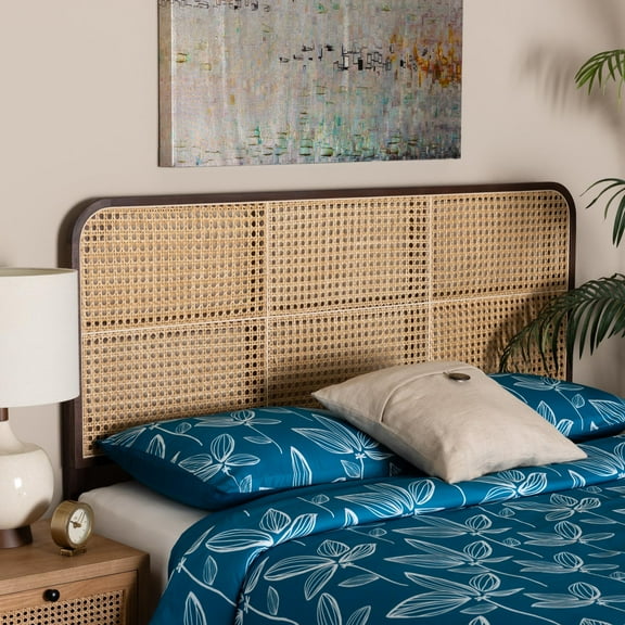 bali & pari Lainer Bayur Wood and Natural Bamboo BOHO Headboard, Queen Size, Dark Brown