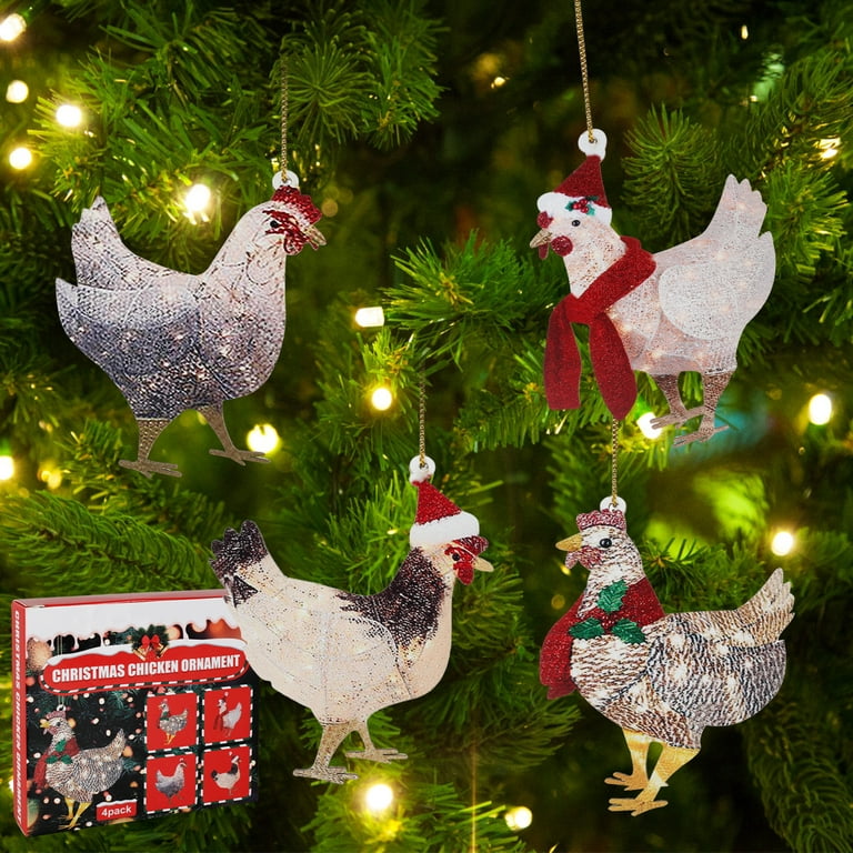 Christmas Tree Decorations Ornaments Chicken Acrylic with Scarf Chicken  Xmas Hanging Decoration Fancy Beautiful Indoor Outdoor Winter for Christmas